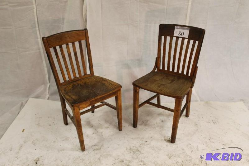 2 Solid Oak Chairs Colonial stain H 35&quot ...