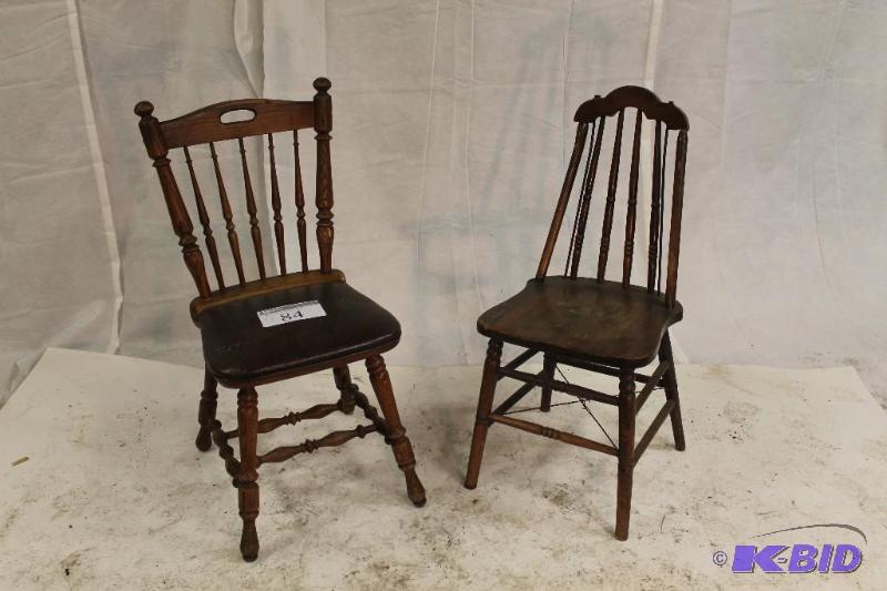2 Vintage Wood chairs. One has Vinyl seat bot...
