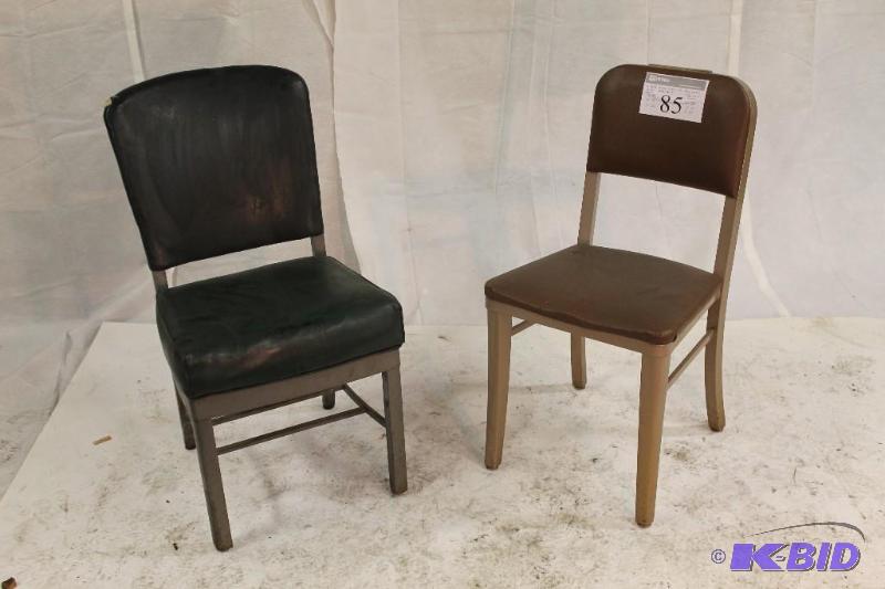 2 Mid Century Metal Vinyl Office Chairs Brow...