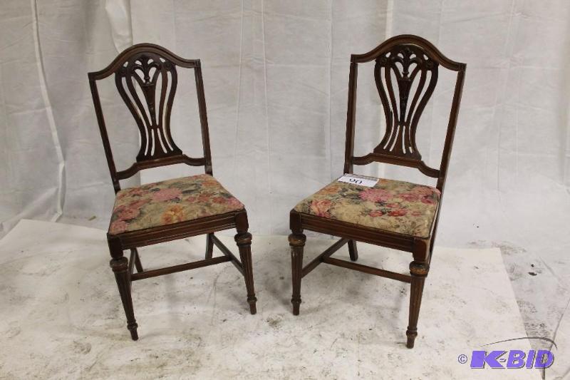 2 Dining Chairs Scrolled Oak backs and Rose P...