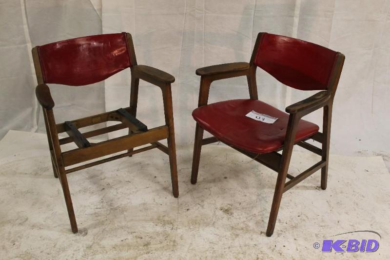 2 Red Leather Armchairs--one missing seat. Ma...