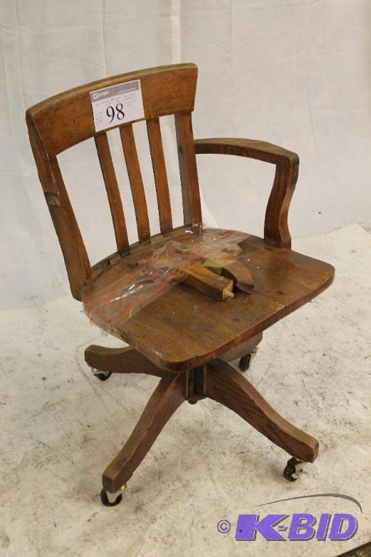 Vintage Oak Office Chair w pieces taped to s...