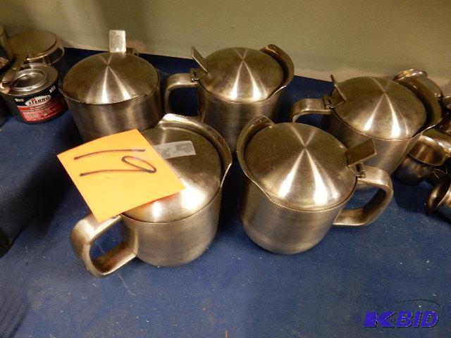 5 stainless steel serving pots, 4 34 in diam...
