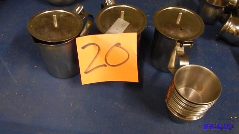 3 stainless pitchers, 15 stainless syrup cups...