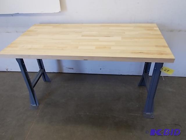 lot 29 image: Edsal Butcher Block Maple Top, Flared Leg Wor...