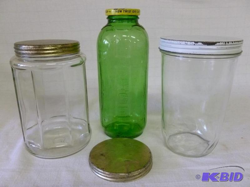 lot 175 image: Lot of three vintage glass product containers...