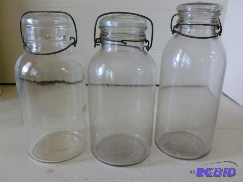lot 187 image: Lot of three large vintage bail lid canning j...