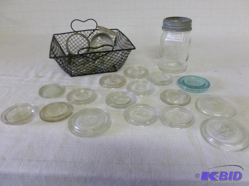 lot 195 image: Large lot of vintage glass canning jar lids, ...
