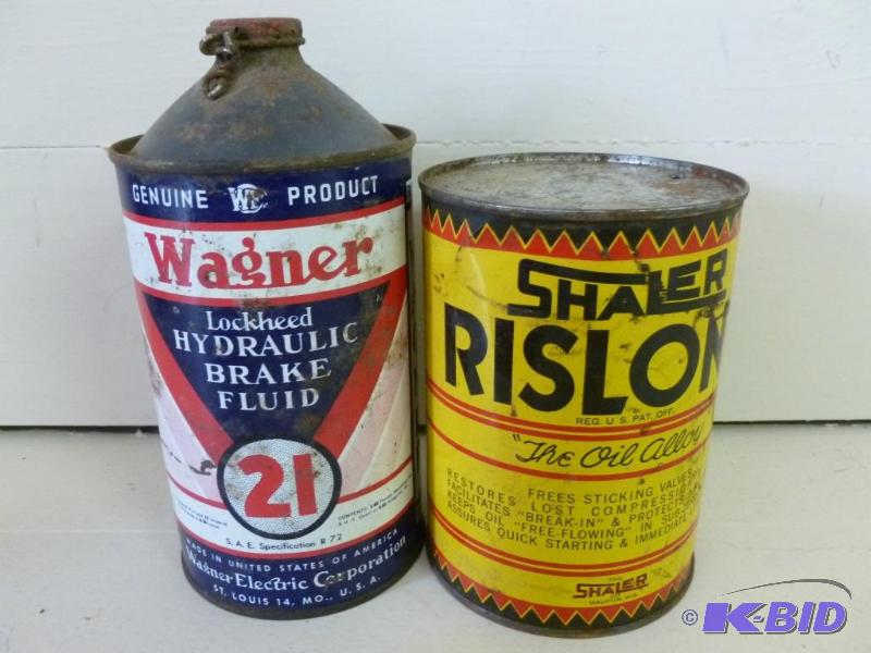 lot 219 image: Lot of two vintage metal product containers, ...