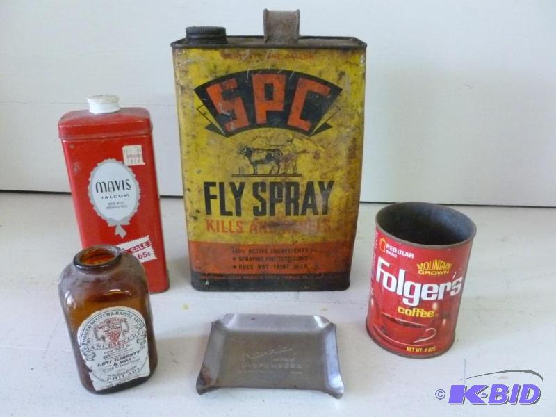 lot 221 image: Lot of vintage metal and glass product contai...