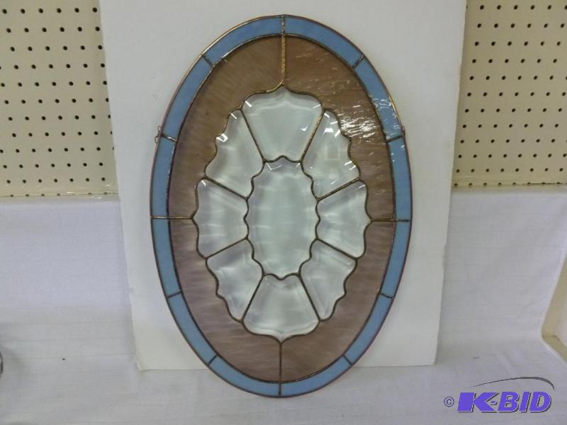 lot 242 image: Beautiful leaded beveled oval colored and cle...