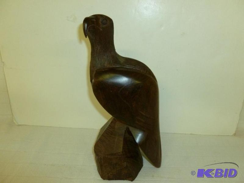 lot 244 image: Beautiful hand carved walnut wood eagle decor...