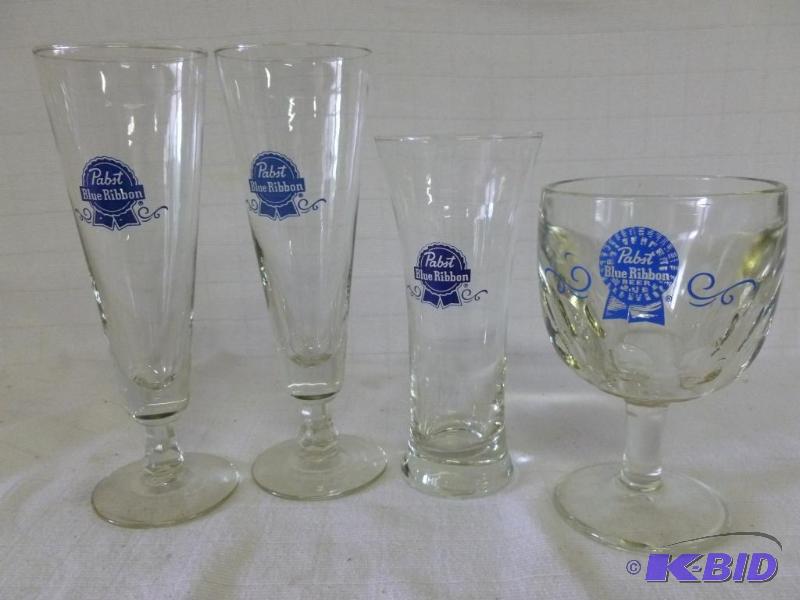 lot 274 image: Lot of four large Pabst Blue Ribbon beer glas...