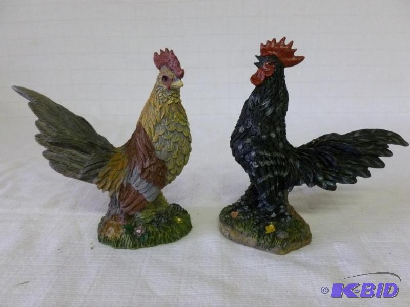 lot 33 image: Lot of two molded resin rooster decorations, ...