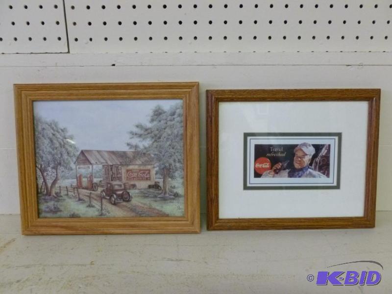 lot 59 image: Lot of two collectible Coca-Cola oak wood fra...