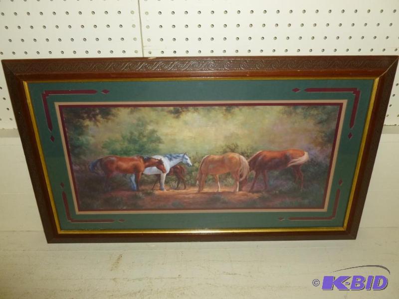 lot 82 image: Beautiful J. Mize - Grazing Horses wood frame...