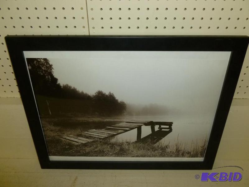 lot 83 image: Large black and white wood framed picture tha...