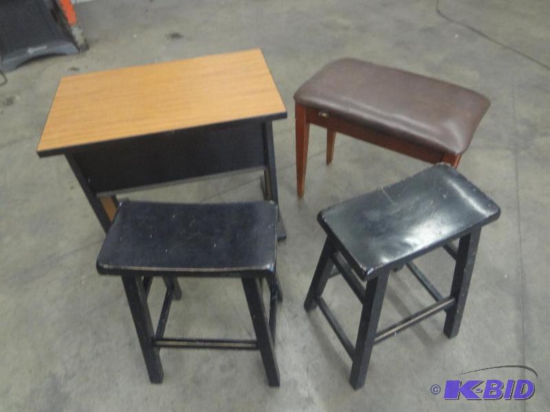 lot 88 image: Lot Of (2) Bar Stools, (1) Desk, (1) Piano B...