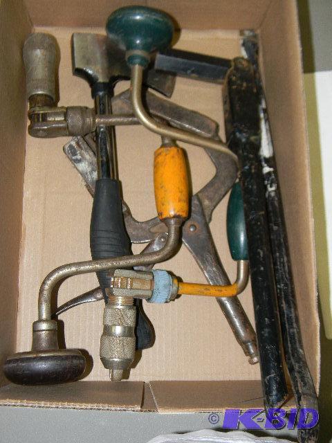 lot 126 image: Lot of misc. tools - vise grip, ax, hand dril...