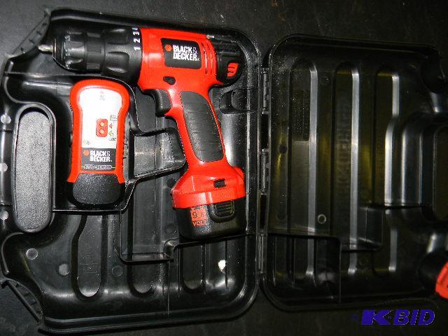 lot 46 image: Black & Decker cordless drill and stud fi...