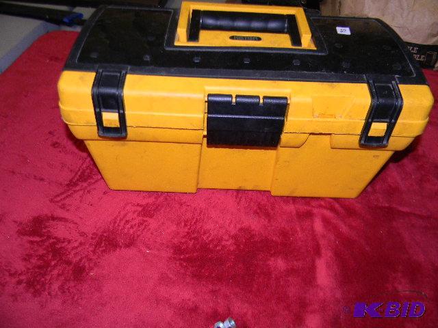 lot 93 image: Yellow and black Keter tool box FULL of misc....