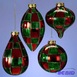 3.5-5 RedGrn. Check Ornament  x4