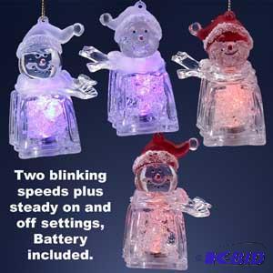 3 Snowman 3-way LED Ornament x4