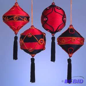 6 BlkRed Tassel Ornament x4