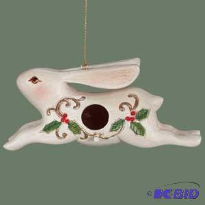5 Holly Bunny Birdhouse Ornament