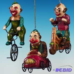 5 Clowns on Wheels Ornament x3