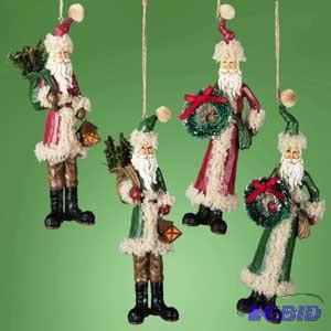 6 Folk Art Santa Ornament x4