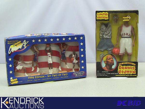lot 27 image: New in the Box 1996 Starting Lineup Team USA Action Figures, and Dennis Rodman Doll