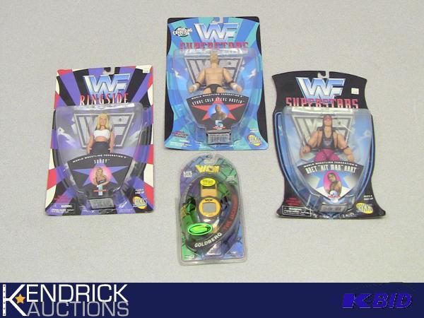 lot 45 image: New in the Package WWF Action Figures, and WCW Watch