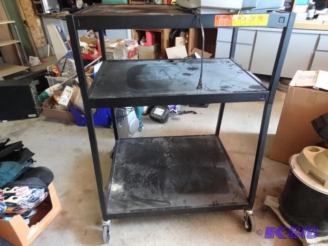 lot 51 image: Metal AV Cart on Wheels. 32 x 27 x 44...