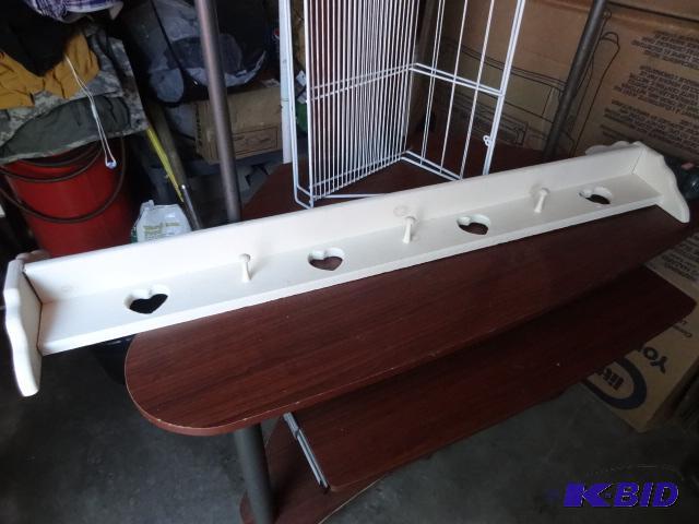 lot 54 image: 2 Metal Shelves. Wood Shelf with Coat Hangers...