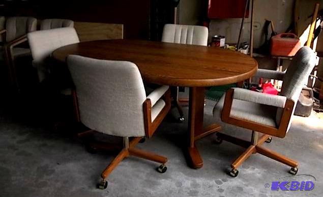 Table &amp 4-Tan Fabric SwivelRock Chairs O...