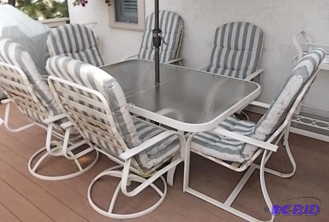 Glass Top Patio Table (61x43) With 6-Chairs &...