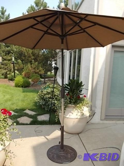 Brown Patio Umbrella With Base (On Lower Leve...