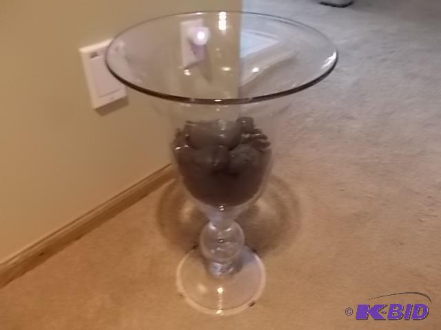Glass Vase With Polished Black Stones...