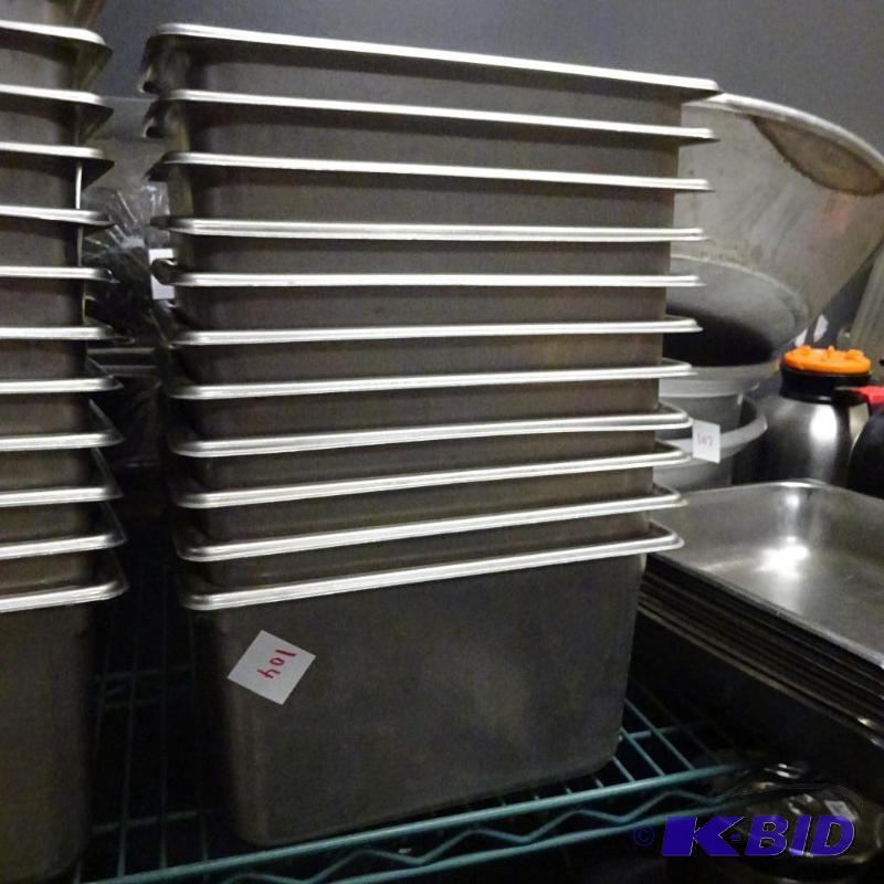 lot 104 image: 11 stainless prep pans...