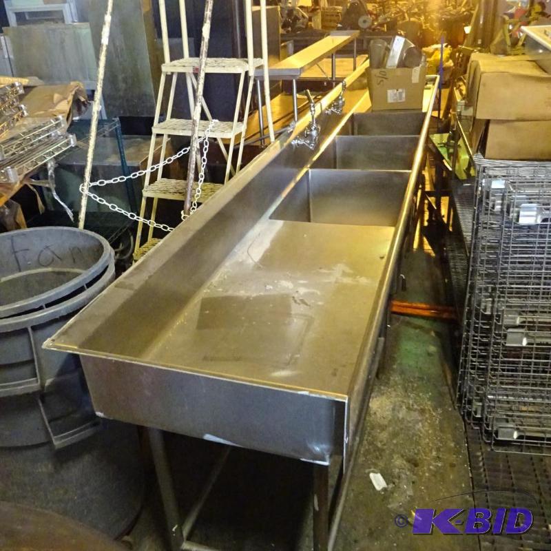 lot 11 image: Stainless 3 basin sink with left and right wi...