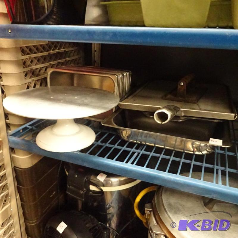lot 140 image: Stainless prep pans. Cake pedestal. Misc pans...