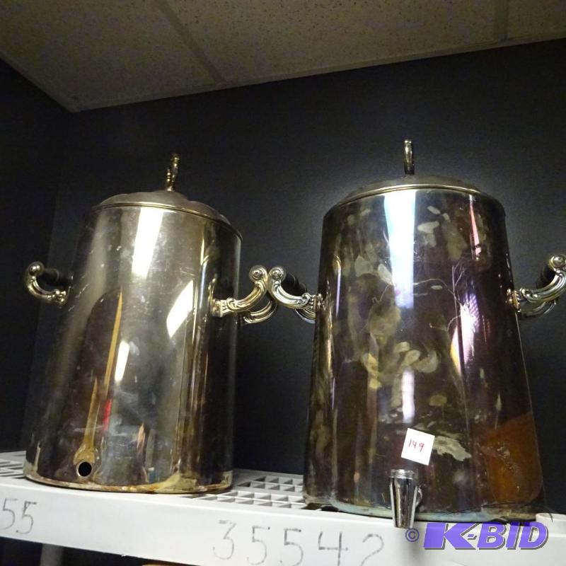 lot 149 image: Coffee urns. Silver plate. No valves. Qty 2...