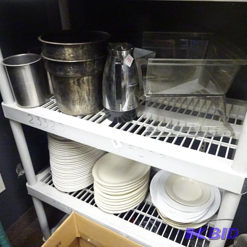 lot 153 image: Misc stainless containers. Hinged food cover ...