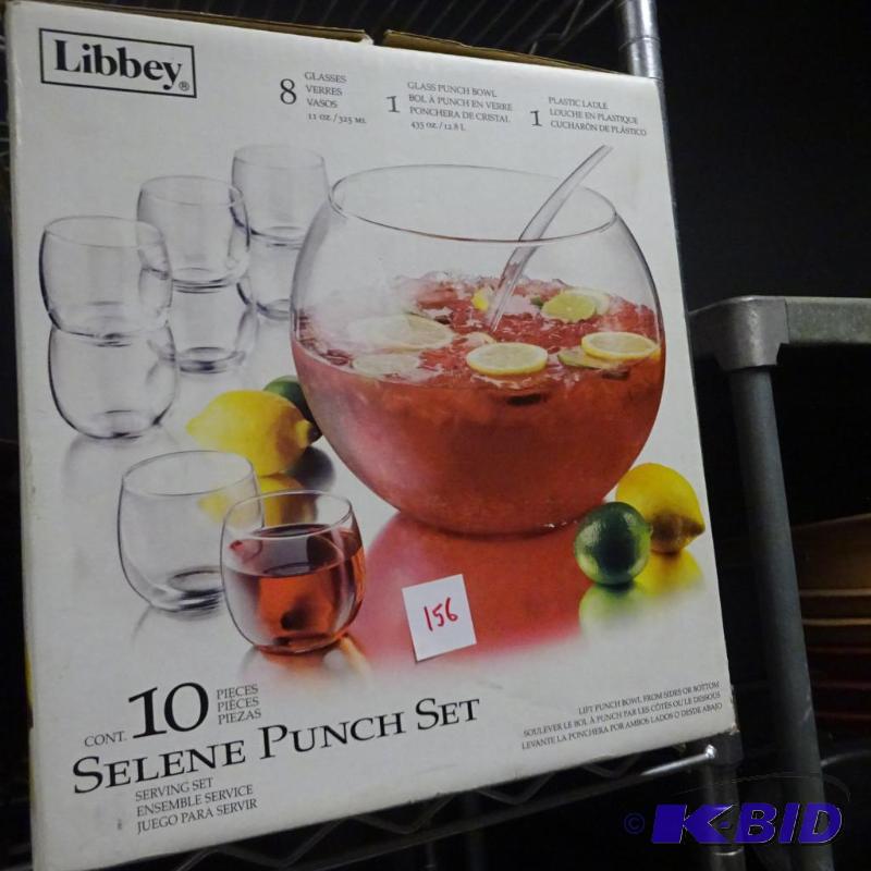 lot 156 image: Libbey selene punch bowl with 8 cups...
