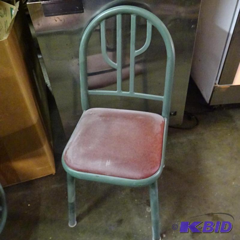 lot 26 image: 4 heavy metal frame restaurant chairs. Padded...