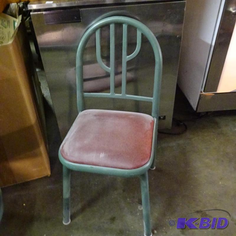 lot 31 image: 4 heavy metal frame restaurant chairs. Padded...