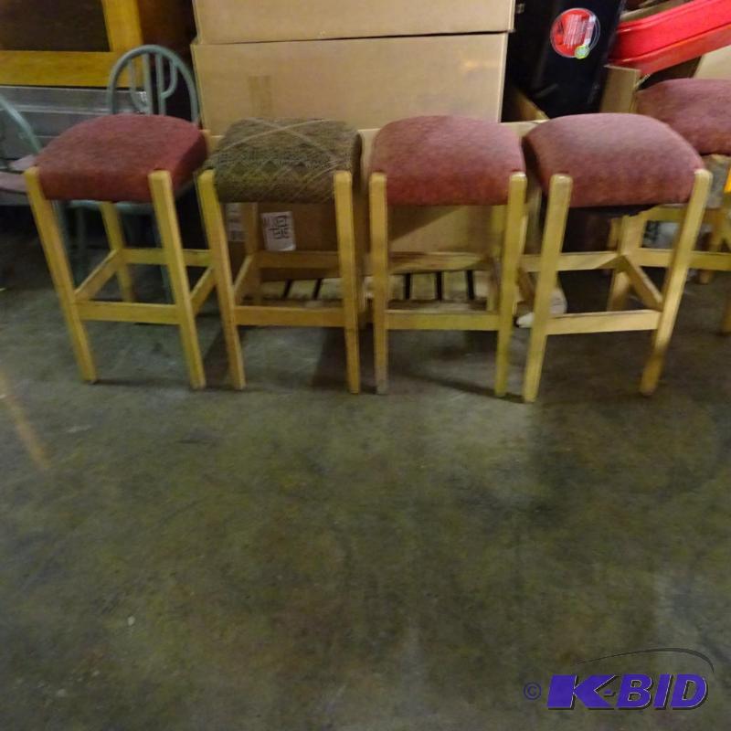 lot 48 image: 10 wood framed stools with cushion seats...