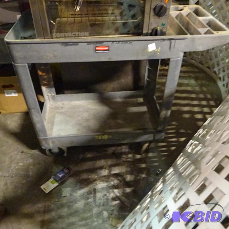 lot 62 image: 36 x 18 x 32 rubbermaid poly cart. Contents n...
