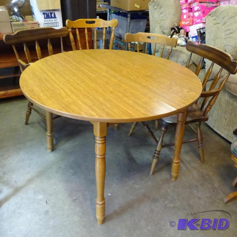 lot 112 image: 42" wood kitchen table 2 matching chairs...